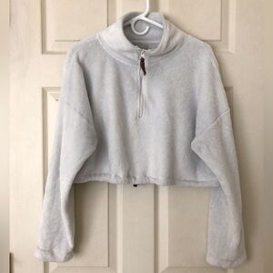 Urban Outfitters Half Zip Cropped Fleece Jacket Light Blue Size Medium
